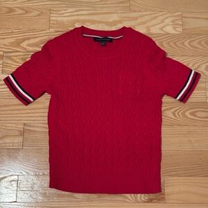 Tommy Hilfiger Red Cable Knit Short Sleeve Sweater Size Medium